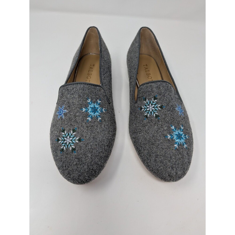 Talbots Ryan Flannel Loafers 7M Gray Snowflake Embroidered Prep Cottagecore - Picture 4 of 10